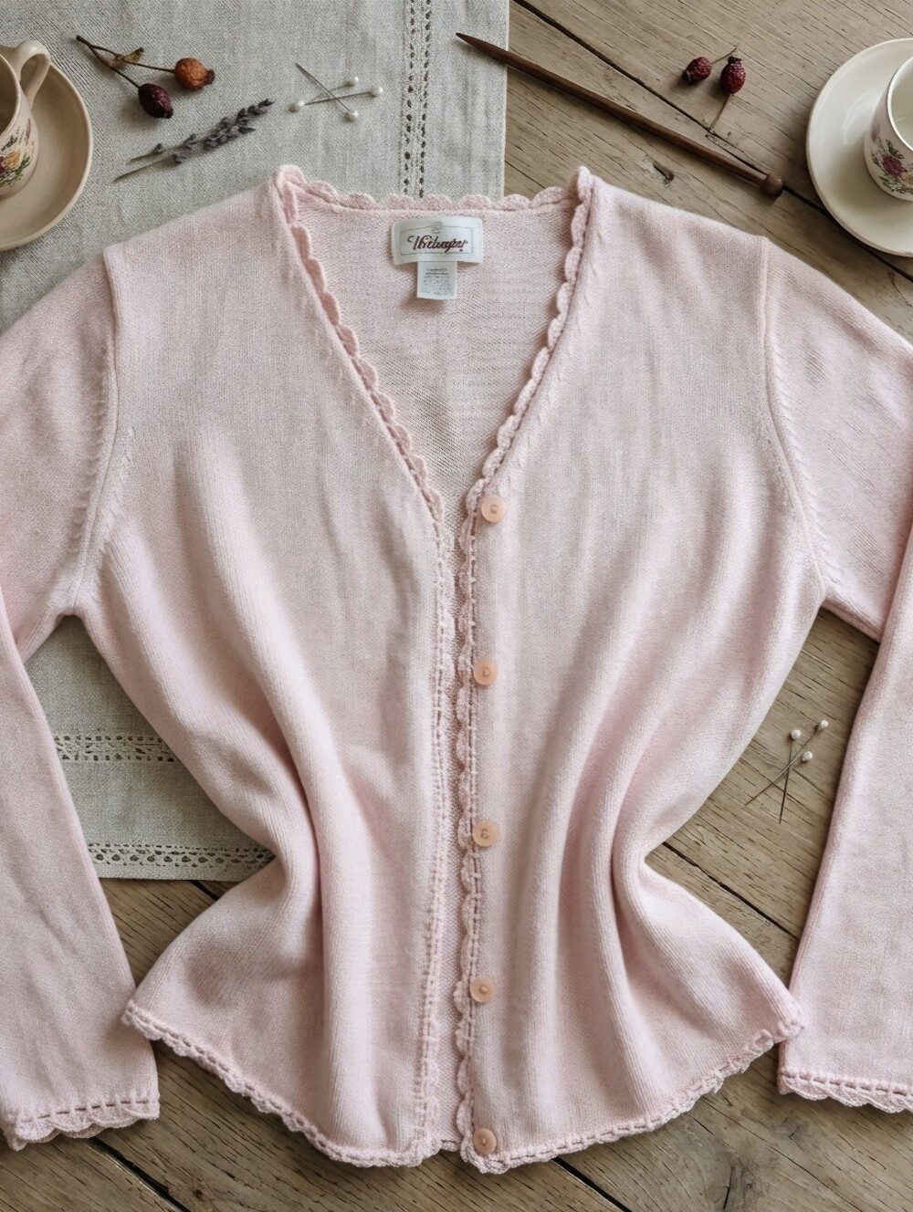 Vintage Worthington Pink Button Front Cardigan Sweater Coquette Cottagecore